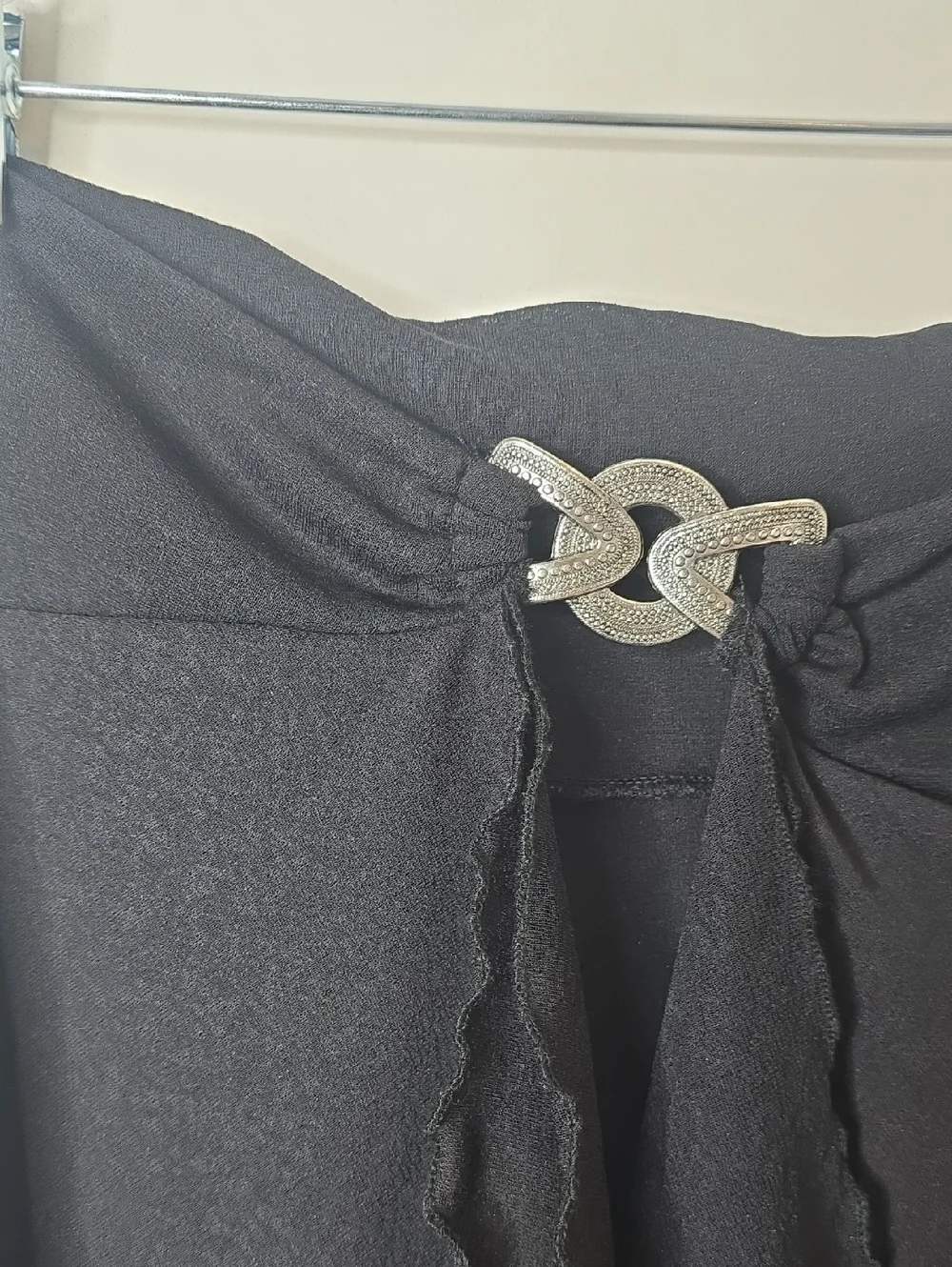 Vintage Black Tiered Wrap Skirt Coverup with Decorative Buckle - Picture 4 of 6
